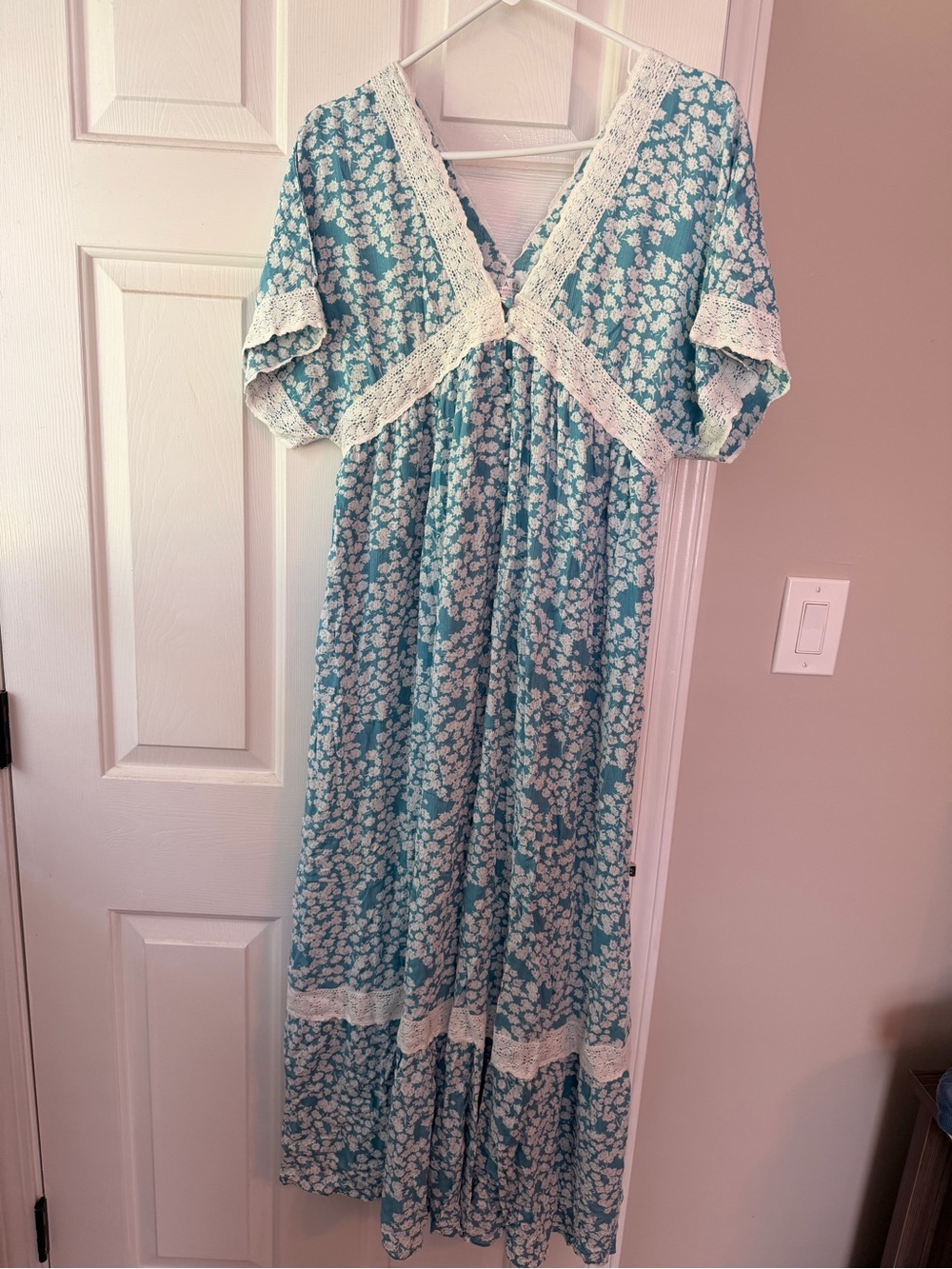 Floral Lace-Trim Maxi Dress in Aqua